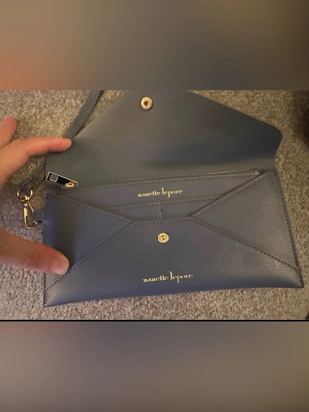 Nanette Lepore Navy Envelope Wristlet Clutch with Gold Accent